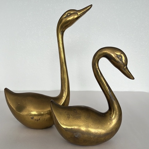 Other - 1960s Mid Century Brass Swans - a Pair